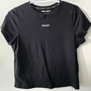 DKNY Jeans Black Crop Top Womens XL Short Sleeve Logo Tee Minimalist